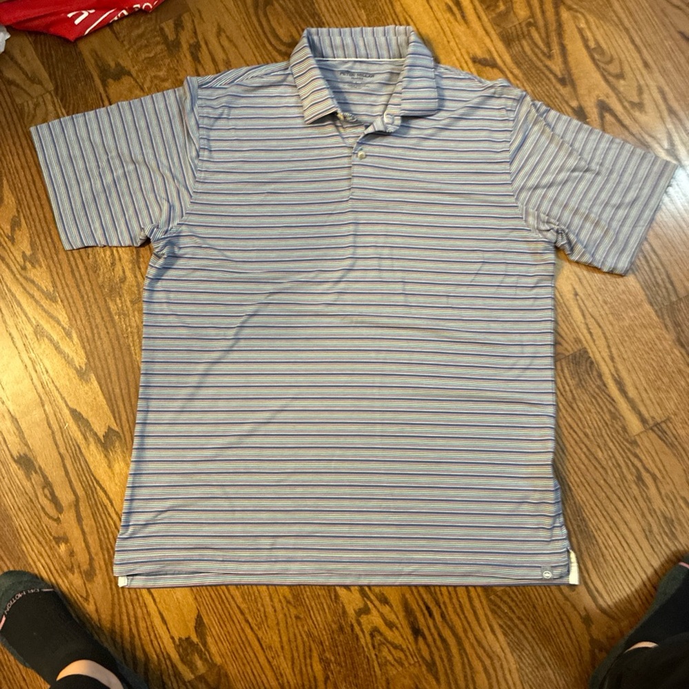 Peter Millar Seaside Striped Polo Shirt Mens L Rainbow Stretch Performance Golf